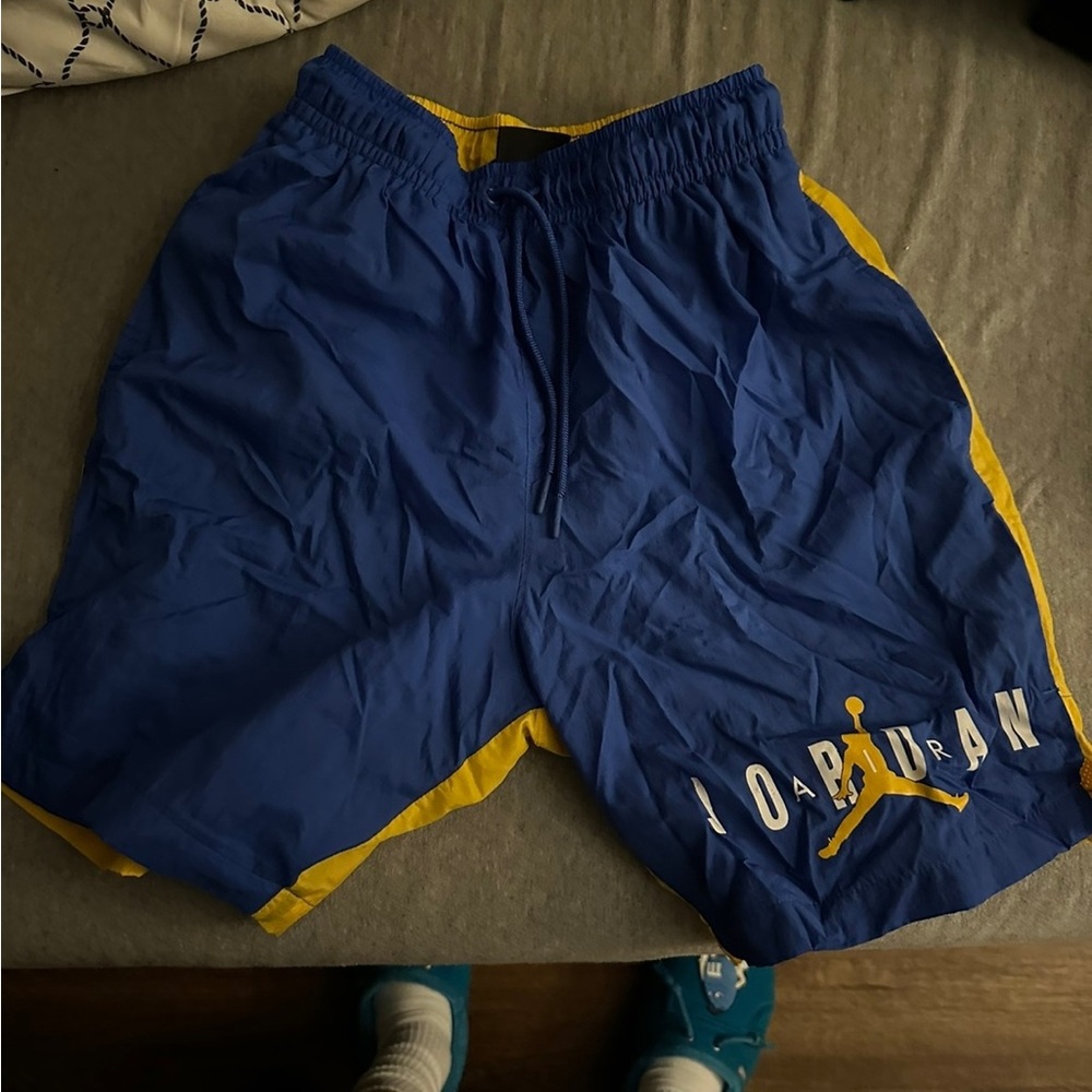 Blue and yellow Jordan shorts